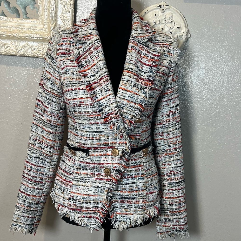 Walter Baker Multi-Color Tweed Blazer with Gold Buttons